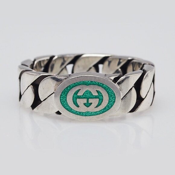 Gucci Green Sterling Silver Interlocking G Ring Size 7 - Picture 1 of 5